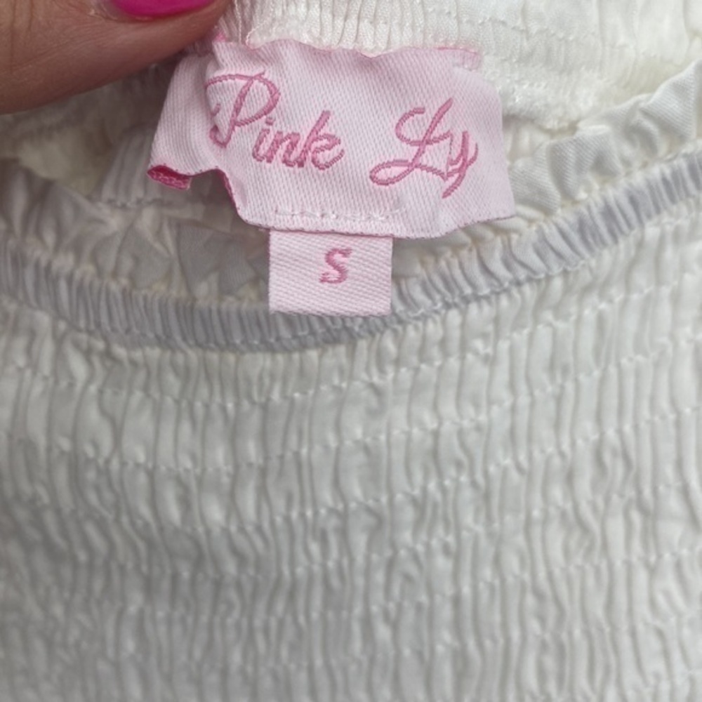 NWOT Pink Lily white smocked lace maxi small, never worn - Picture 6 of 14